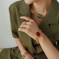 Collier géométrique à maillons cubains en acier inoxydable plaqué or de luxe léger et coloré