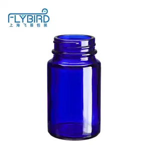 Flybird cobalto azul boca larga vidro pó frascos para farmacêutica