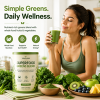 Vegan Super Greens Blend Fruit & Groentepoeder voor Volwassenen - Dagelijkse Voedingsvoorziening, Ondersteuning Spijsvertering, Aangepast Logo