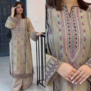 Faux Georgette lourde avec broderie 5 mm séquence travail avec manches vêtements de fête Look Faux Georgette haut Plazzo & Dupatta ensemble - Product Image 1