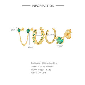 ชุดต่างหูเงินแท้ประดับเพทายหลากสี 5 ชิ้น/ชุด ยี่ห้อ QLEESI ไม่หมองคล้ำ - Product Image 2
