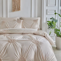 Parure de lit unie douce avec housse de couette, motif floral unique plissé à boutons, écologique, vente en gros pour usage domestique