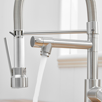 Robinet d'évier de cuisine poli, boucle à double sortie rotative à 360 degrés, surface à double sortie