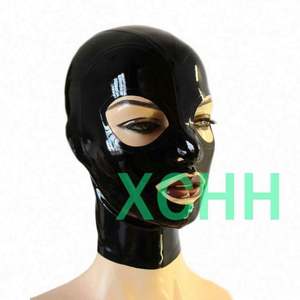 Sexy Latex Headgear Latex Tight <strong>Hoodie</strong> Classic Big Eyes Open Zipper Fetish Rubber Mask - Product Image 1