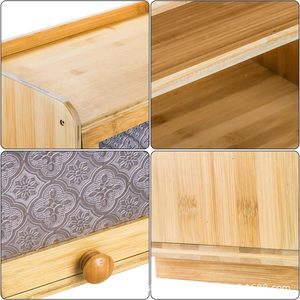 Boîte de rangement pour pain en bois, présentoir à gâteaux à double couche en bambou, organisateur de bureau pour boulangerie et usage domestique - Product Image 5