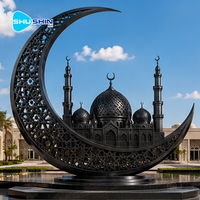 Grande statue de mosquée en acier inoxydable en forme de croissant islamique, sculpture de lune musulmane, décoration extérieure pour mosquée et hôtel
