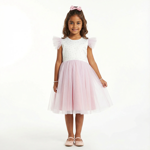 Çocuklar Beyaz ve Pembe Payet Yay Tül Parti Elbise Prenses Tatlı Resmi Elbise - Product Image 1