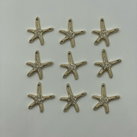 Étiquettes métalliques éco-responsables dorées mat effet cristal étoile de mer à deux trous, accessoires de couture personnalisés pour vêtements