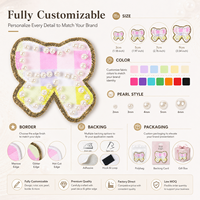 Applique personnalisée en tissu écossais avec nœud perlé imitation perle et bordure scintillante pour vêtements et sacs, fabricant en gros