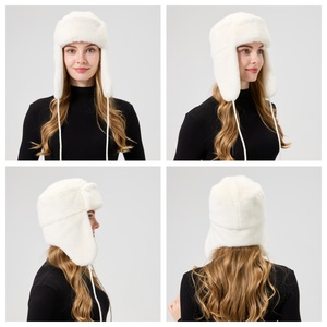Cappello Aviatore Personalizzabile in Finta Pelliccia Bianca |   Cappello Invernale <span class=keywords><strong>Russo</strong></span> Imbottito con Paraorecchie per Sci - Product Image 3