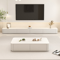 Juego de Muebles de Sala de Estar Modernos, Mesa de Centro y Mueble para TV, Estilo Crema, Ecológico, de Lujo Ligero, Simple y Elegante