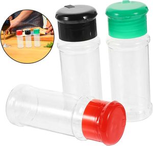 Envase de Plástico para Especias de Grado Alimenticio de 100 ml, Salero y Pimentero, Botella Transparente de PET con Tapa Abatible Negra, Roja y Verde - Product Image 3