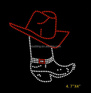 9色ホットフィックスカウガールハットブーツラインストーン転送カウボーイブーツラインストーンアイアンオンモチーフデカールパッチ熱伝達デザイン - Product Image 2