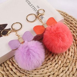 Cute Bow Pom Pom Keychain <b>Ring</b> Fluffy Plush Keychain for Women - Product Image 5