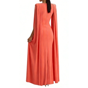 Vestido Maxi de Noche Formal para Mujer con Manga Capa, Cuello Redondo y Ajuste Ceñido - Moda - Product Image 4