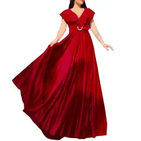 Robe longue élégante pour femme grande taille, col en V, couleur unie, coupe moderne, en polyester, bordeaux, blanc, jaune, pour le bureau et les fêtes, vente en gros
