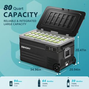 ตู้เย็นไฟฟ้า EUHOMY 80QT 12V 24V DC 100-240V AC ควบคุมผ่านแอพ ตู้เย็นพกพาสำหรับรถยนต์ สีดำ พลาสติก ตู้แช่แข็งขนาดกะทัดรัด - Product Image 3