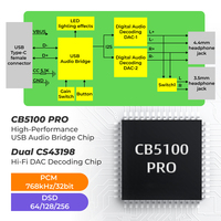 OEM TT39518F01-PRO USB-C 4.4mm 3.5mm HiFi DAC Amplificateur Casque Double CS43198 CB5100PRO PCM 768kHz DSD256 Enregistrement EQ Faible Bruit