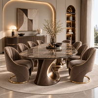 Ensemble de table et chaises de salle à manger moderne et luxueux avec plateau en marbre et pierre frittée, 6/8 places, meubles durables pour hôtel et maison