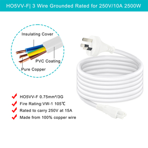 Cable de Alimentación Estándar AU de 3 Pines Macho a IEC C5 Hembra, Cable de Extensión de CA Flexible de 3 Hilos Blanco para Adaptador de Portátil, 250V - Product Image 2