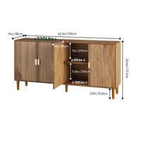 Lemari Penyimpanan Walnut, Kredenza 4 Pintu dengan Detail Alur Vertikal, Lemari Aksen Multifungsi