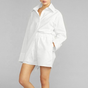 Camicia da donna in cotone 100% bottoni in conchiglia naturale di cotone davanti e dietro orlo curvo camicia da donna <span class=keywords><strong>bianca</strong></span> oversize - Product Image 3