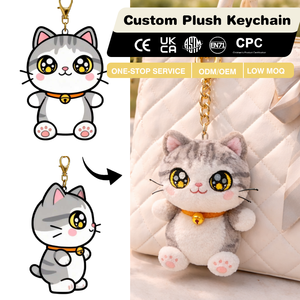 Porte-clés en peluche personnalisé en forme de <span class=keywords><strong>chat</strong></span>, animaux en peluche, jouets en peluche, mascotte personnalisée, porte-clés en peluche - Product Image 1