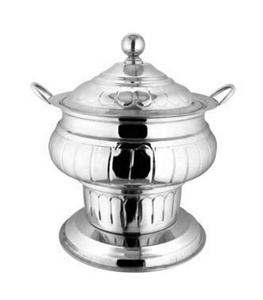 Recipiente circular plateado para calentar alimentos con tapa para exhibiciones de buffet, calentamiento eléctrico, control manual de temperatura - Product Image 1