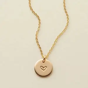 Dainty Tiny Stainless Steel 14k Gold Plated Disc Cross Heart Pendant Necklace Charm Chain Choker Necklace Women Jewelry