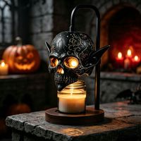 Lampe de bureau en fer de style américain en forme de crâne, avec minuterie, intensité réglable, ampoules halogènes pour aromathérapie, hauteur réglable