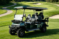 Voiture de golf électrique tout-terrain 4 places de nouvelle génération 72V au lithium, avec toit ciel étoilé et bandes lumineuses LED de couleur personnalisée