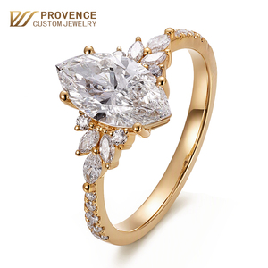 Bague de fiançailles de luxe sur mesure pour femme, or massif AU750 véritable, avec diamant de laboratoire certifié IGI taille Marquise 2 carats - Product Image 1
