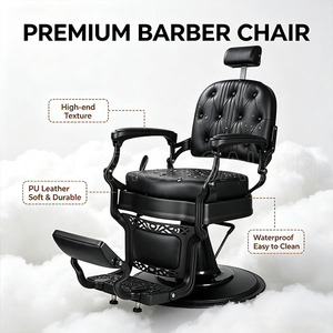 Fauteuil de Barbier Commercial Rétro Entièrement Noir avec Cadre Métallique Sculpté, Fauteuil Inclinable pour Hommes, Salon de Coiffure, Salon de Tatouage - Product Image 5