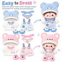 Ensemble de vêtements pour poupée personnalisé 10cm 20cm, tenue deux pièces en coton avec chapeau d'ours bleu et rose, vente en gros