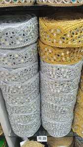 Bordure en dentelle brodée avec fil métallique, bordure décorative pour vêtements ethniques et de mariée - Product Image 2