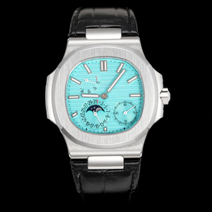 Montre automatique élégante pour homme 2026 avec cristal saphir, cadran bleu marine, bracelet en cuir d'alligator véritable, chronographe phase de lune - Product Image 2