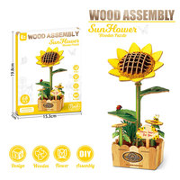 Kit de puzzle 3D en bois, modèle de fleurs, assemblage DIY, bouquet avec boîte de plantation en bois pour la décoration de la maison, du bureau ou comme cadeau