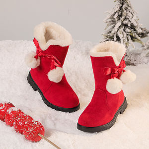 Bottes d'hiver pour filles, bottes longues pour enfants, avec fourrure, décorées de boules, petites bottes en coton pour bébé princesse, chaussures pour enfants, vente en gros - Product Image 4