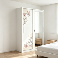 Armoire en acier imprimé à 2 portes avec miroir, porte coulissante, placard métallique pour le rangement de la chambre