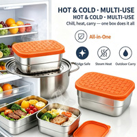 Vente en gros de boîtes à lunch en acier inoxydable de qualité alimentaire sans BPA, étanches, avec couvercles en silicone, 230 ml, 720 ml, ensemble de boîtes à lunch