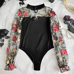 Nuevo Body de Encaje Transparente de Manga Larga para Mujer, Elegante y Chic, <span class=keywords><strong>Mono</strong></span> Casual de Otoño, Ropa <span class=keywords><strong>Juvenil</strong></span> para Mujer, Ajustado, de Una Pieza - Product Image 6