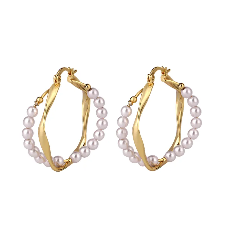 New Fashion Pearl Gold Plated Jewelry Huggie Earrings Hot Sale Earrings for Girls