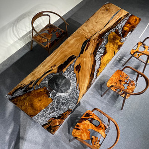 Table de salle à manger en résine époxy et bois massif sur mesure meubles vintage modernes de haute qualité pour la maison bar ferme cuisine design - Product Image 1