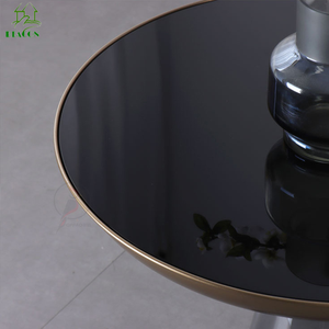 Mesa de té Base de vidrio templado transparente Mesa auxiliar de arte Juego de mesa de centro superior de vidrio negro redondo de lujo moderno - Product Image 3