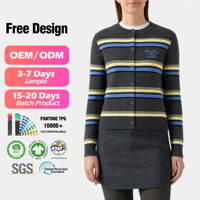 Pull en tricot personnalisé pour femme, style décontracté, à rayures, manches longues, boutonné, brodé, tricot plat, cardigan en tricot