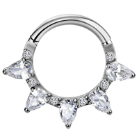 Anneau de piercing articulé en titane ASTM F136 avec zircon en forme de poire, pour enfant, unisexe, pour Daith, Septum, bijou de mode