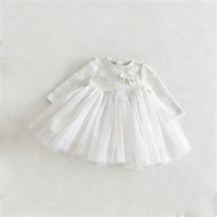 Robe en tweed et tulle à manches longues avec détail nœud mignon pour bébé fille, tenue décontractée une pièce pour fête