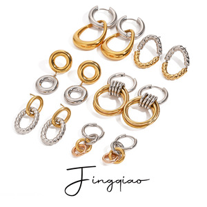 Yueli Geometric Hoop Earrings Stainless Steel Color Block Design Fashion Stud Earrings For Women - Product Image 1