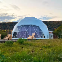 Kit de tente d'exposition de dôme géodésique pour hôtel de luxe Igloo House Glamping en plein air de 7m avec salle de bain