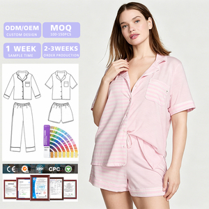 Conjunto de Pijamas de Moda para Mujer de Talla Grande, Cintura Elástica, Manga Corta, 100% Fibra de Bambú, Ropa de Dormir Suave - Product Image 1